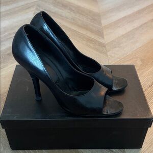 Gucci Black Leather Peep-Toe High Heels
